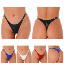 Women's Wet Look Liquid Micro Thong G-String Low Rise Briefs Panty Underpants
