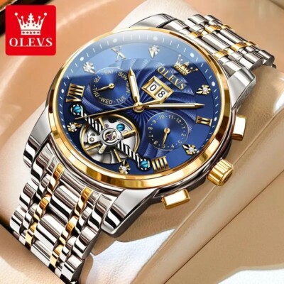 Automatic Waterproof Mechanical Watch Men Men's OLEVS Dial Luxury Skeleton Strap