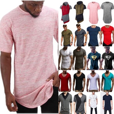men's long curved hem t shirt