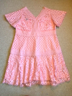 Womens Dress-SIMPLY EMMA-pink cotton bld w/lace overlay Cottagecore Fairy ss-2X