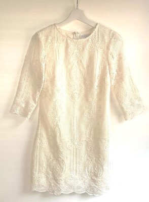 Forever New Cream Lace Cocktail Party Mid Length Sleeve Knee Length Dress Size 6