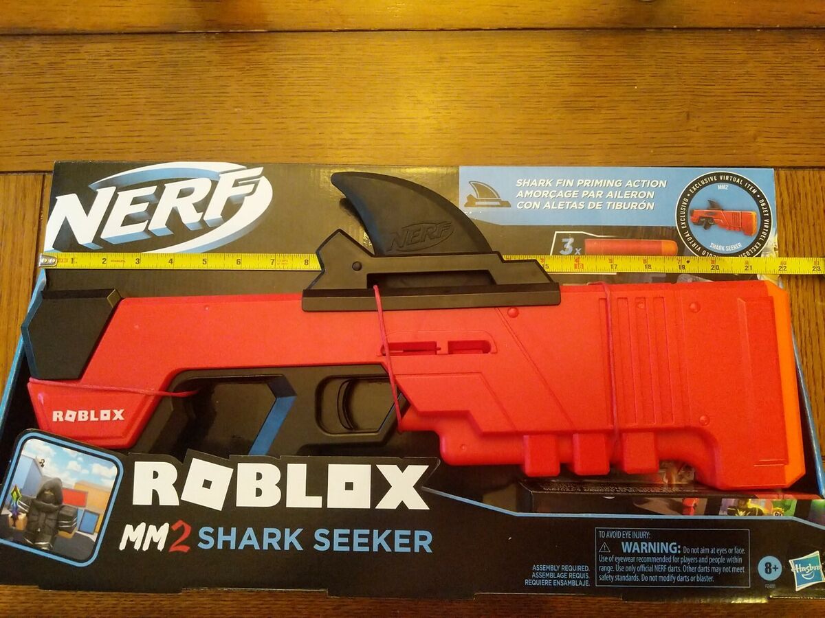 Hasbro Nerf Mega Roblox MM2 Shark Seeker Toy. Comes with 3 Mega Darts