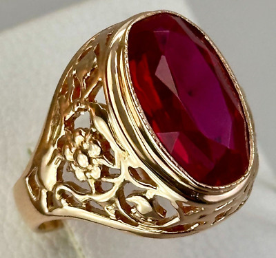 USSR Vintage Original Rose Gold Ruby (lab. made) Ring 583 14K 7.11 g. 7,75 US
