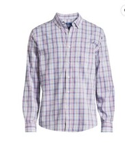 George Men's S 34-36 Long Sleeve Poplin Button-Up Shirt BLUE Plaid NEW