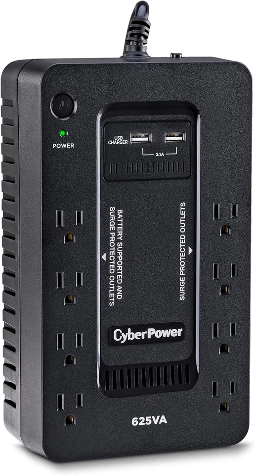 625VA UPS Power Supply with 8 Outlets and USB Ports for Home Office Protection - Image 3 of 4
