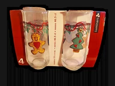 SET OF 4 LUMINARC GLASSES/COOLERS/TUMBLERS Holiday Theme Vintage