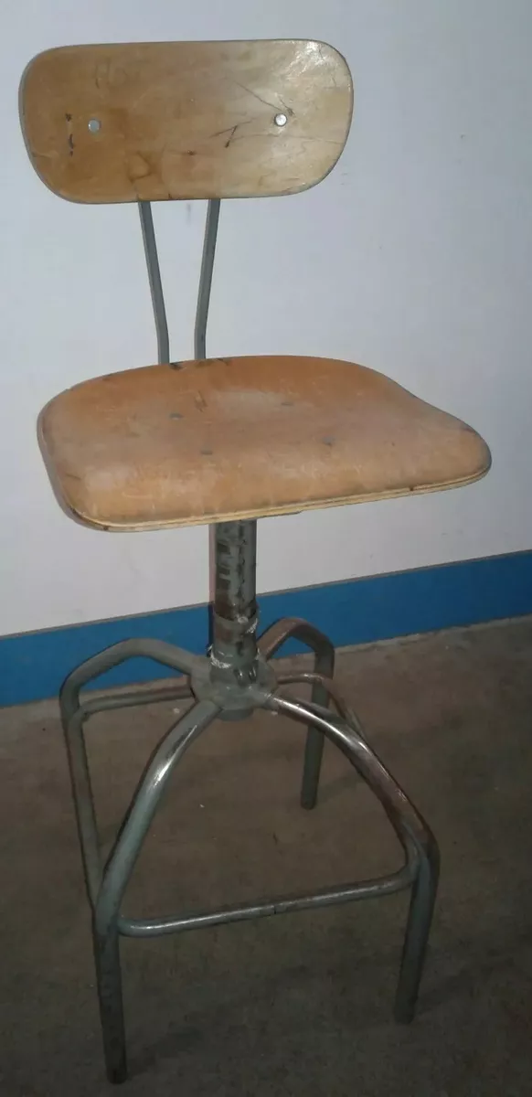 VINTAGE Wood Metal Industrial Adjustable Drafting Stool. Our 2