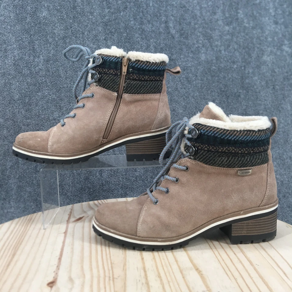 Anne Klein Boots Womens 11 M Langstyn Shearling Beige Leather Lace Up Ankle Top - Image 2 of 4