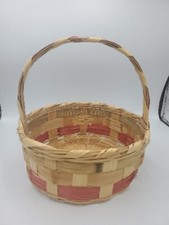 Vintage 1950-60s Bamboo Wicker Splints EASTER BASKET faded Round 9.5"x 10.5"