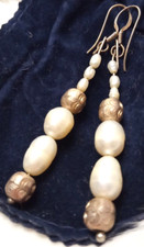 ORECCHINI vintage lunghi in Argento Sterling 925 PERLE VERE naturali barocche