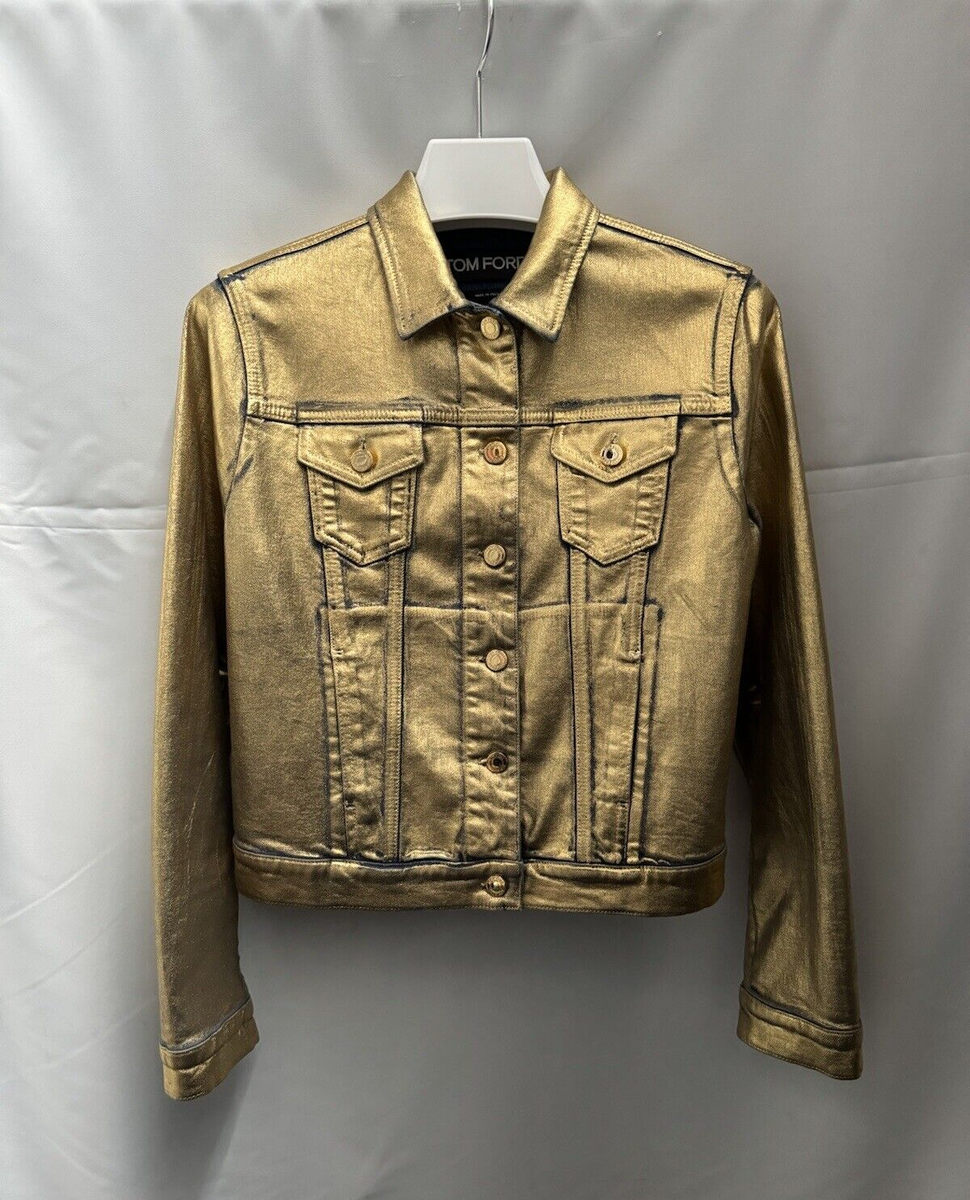 【関税＆送料込み】Tom Ford Jackets And Vests Tom Ford Metallic Coated Denim Jacket Gold Size IT 42, US 8