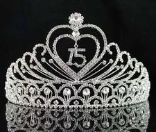 QUINCEANERA 15 FIFTEEN BIRTHDAY RHIESTONE TIARA CROWN WITH HAIR COMBS T1756