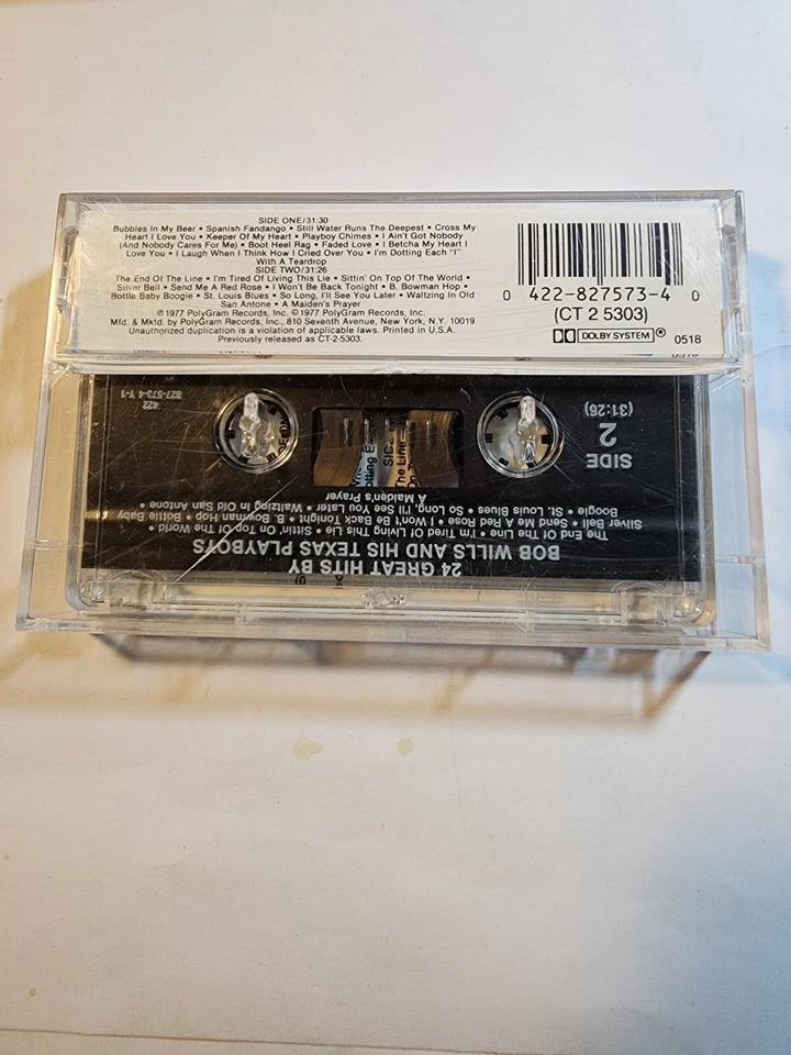 Bob Wills and His Texas Playboys (Cassette, Columbia -24 Great Hits VG+ CS20 - Image 2 of 2