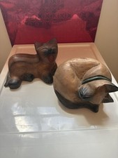 Carved Adorable Wooden Cats, Set Of Two