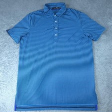 Ralph Lauren RLX Polo Shirt Mens Large Blue Striped Golf Stretch Performance