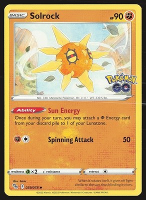 Pokemon GO Solrock #039/078 Uncommon Pokemon Card