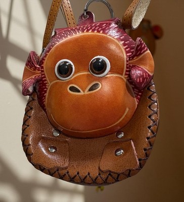 Genuine Leather Monkey Coin Pouch with Detatchabke Crossbody Strap NEW 