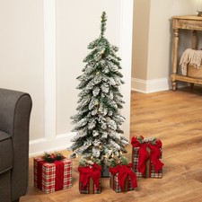 Pre-Lit Pencil Flocked Alpine Artificial Christmas Tree - 3.5' - Clear Lights