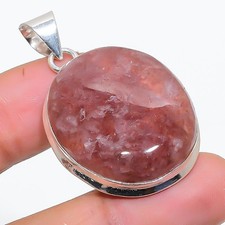 Strawberry Quartz Gemstone 925 Solid Sterling Silver Jewelry Pendant 1.77