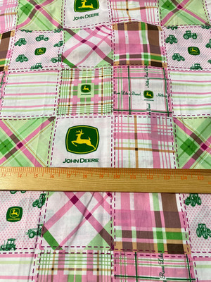 John Deere pink madras plaid cotton print fabric /1 yard plus 22'' X 43''