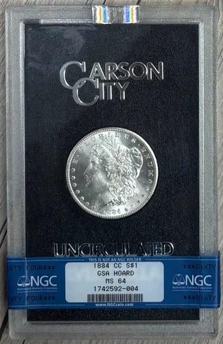 1884 CC Morgan Silver Dollar GSA Hoard NGC MS 64, IN GSA OGP, High Grade Coin