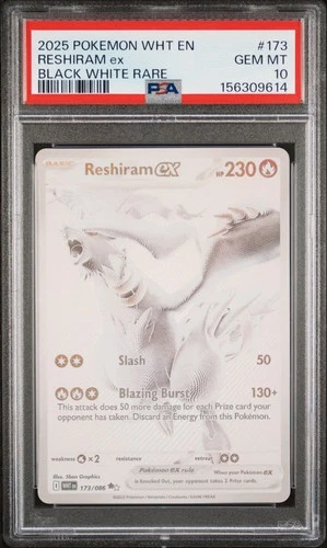2025 POKEMON WHT EN-WHITE FLARE BLACK WHITE RARE #173 RESHIRAM EX PSA 10