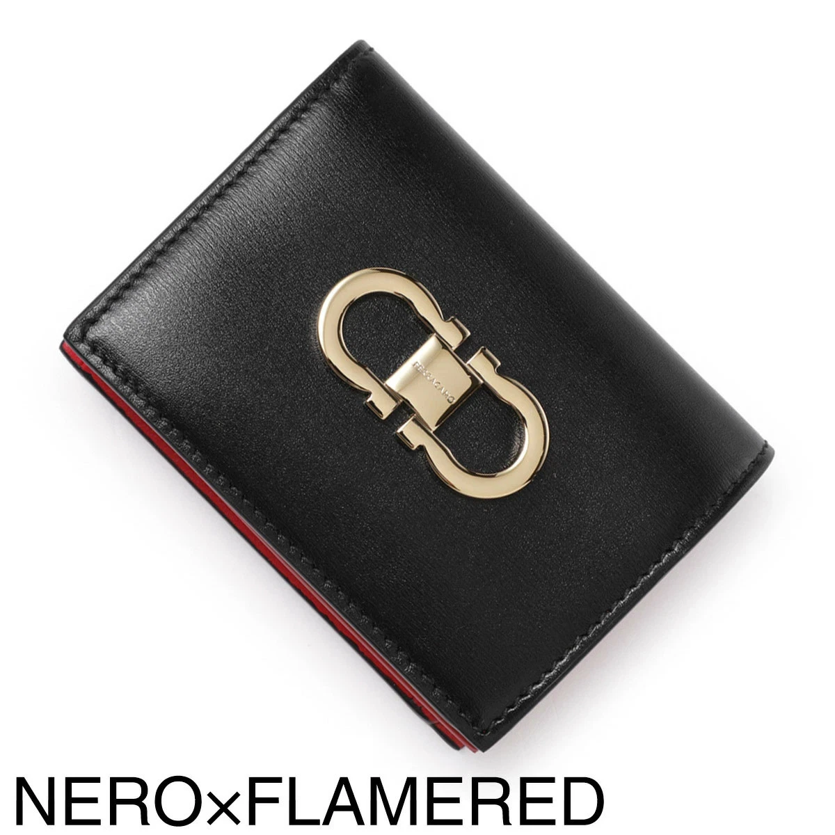 Ferragamo — FERRAGAMO Women's Compact Double Wallet with Coin Purse Flamered  Black