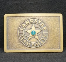WF05134 NOS FANTASTIC VINTAGE 1970s  LANDSTAR TEAM SAFETY  BRASS BELT BUCKLE