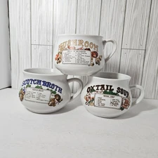 Vintage Recipe Soup Mugs Bowls Cups Lot Of 3 Oxtail Soup Scotch Broth Mushroom