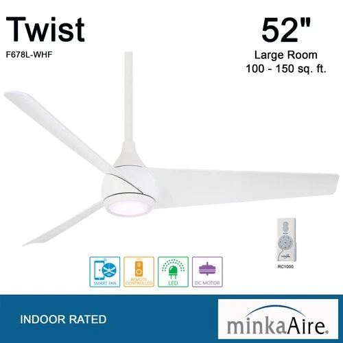Minka Aire Twist 52" Ceiling Fan - Flat White 3-Blade Remote Control - Picture 4 of 5