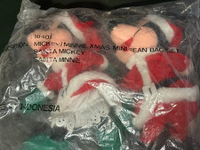 Vintage Disney Store Mickey Minnie Xmas Mini Bean Bag Set Santa Original Bag