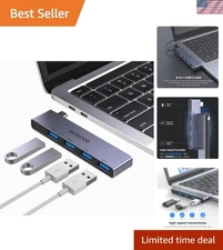 Elegant 4-Port USB C Hub Multiport Adapter for MacBook Pro & More - Sky Grey