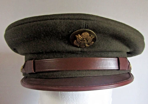WWII US Army Crusher Cap Enlisted Olive Wool sz 7 Hat AAF Rain Cover Info Inside