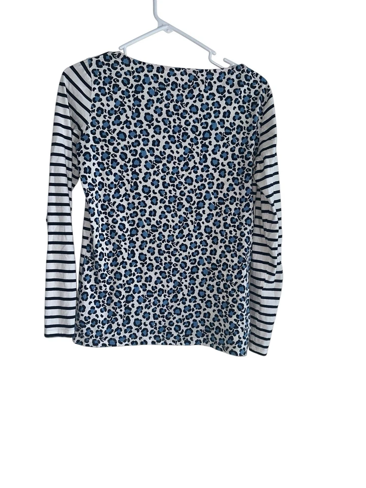 Camiseta Boden Mujer Bretón Rayas Estampado Leopardo Bolsillo Manga Larga Talla 6 Azul Marino Blanco Foto 4 de 4