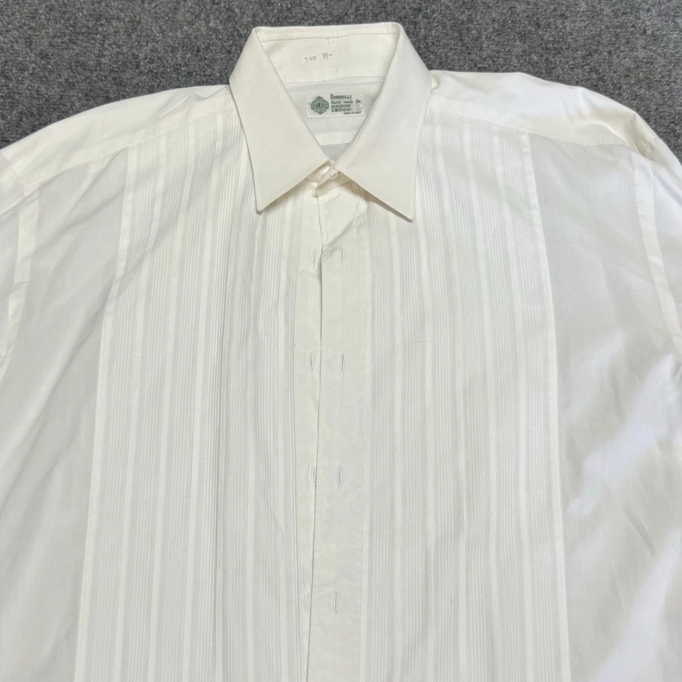 Borrelli Napoli Dress Shirt Men's 17.5 44 Button Up White Tuxedo Formal Italy - Image 3 of 4