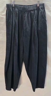 IXIMO Women's XL Black Pull-On Linen Cotton Barrel Pants Ankle Baggy Lagenlook 