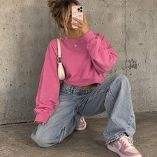 True Craft Pink Cropped Crewneck Sweatshirt – Women's M Cute True Craft crop