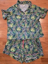 Lands End Ladies Summer Pajama Set Size X L Palm Print Green