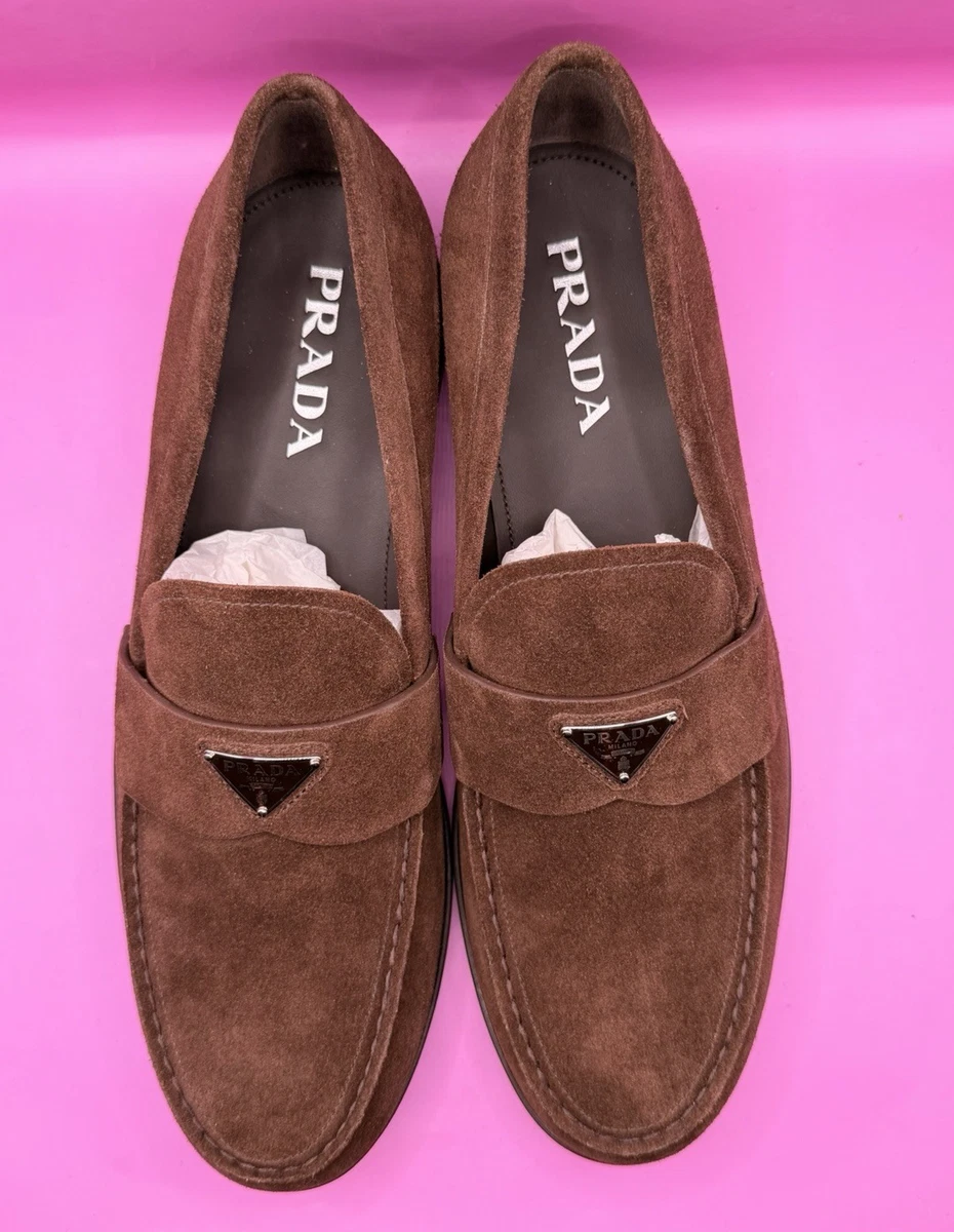 Prada Mens Olive Green Suede Chain Link Bit Loafers Made in Italy Size 6.5 5991 Prada Men Suede Loafers Brown Italy Driving Moccasins 6  main image 2