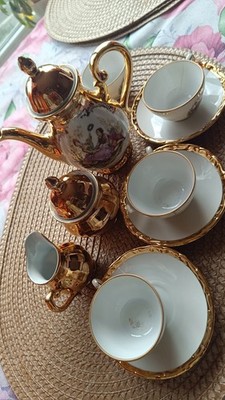 Vintage Bavaria 14 K Gold Set Tee Kaffee Service Porzellan Blumen