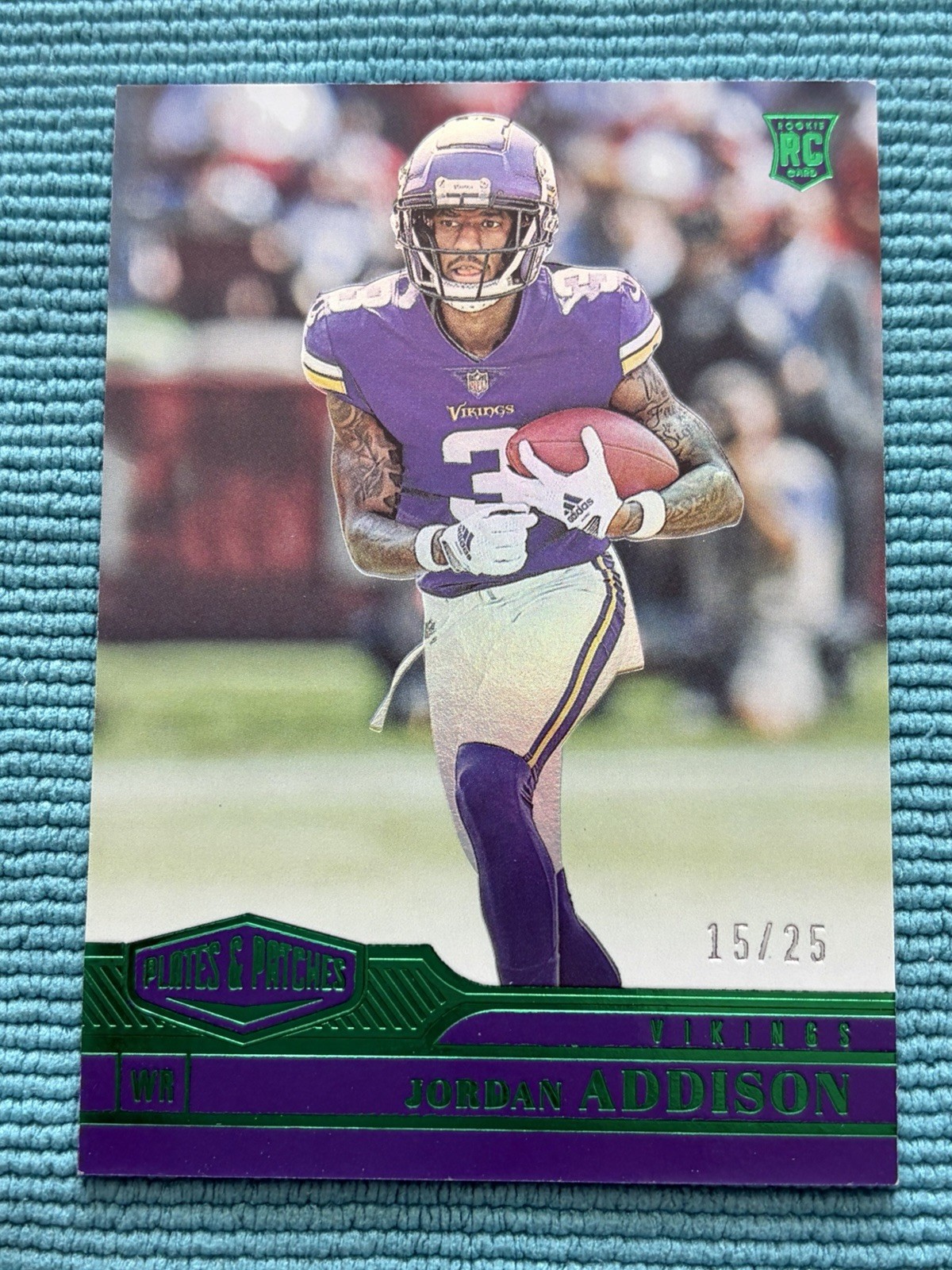 2023 Jordan Addison Plates & Patches Green /25 (#168) RC