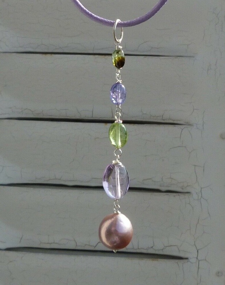 Bijoux croix en argent sterling 925 taillé en tanzanite et améthyste