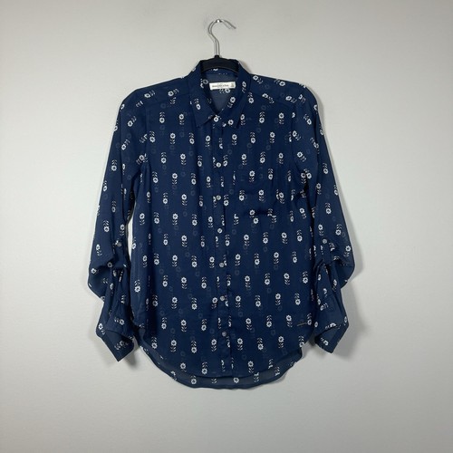 Abercrombie & Fitch Small Blue White Floral Sheer Long Sleeve Button Up Shirt