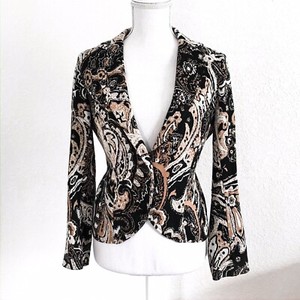 COLDWATER-CREEK-Petite-6P-Paisley-Retro-One-Button-Blazer-Collared-Jacket-Black