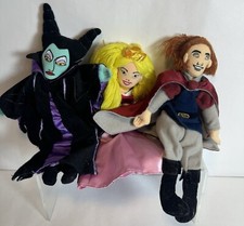 Disney Store Set Lot of 3 Sleeping Beauty Aurora Prince Phillip Maleficent Plush