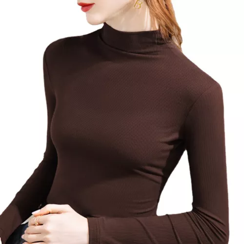 Damen Rollkragen Langarm T-Shirt Leicht Base Layer Stretch Slim Top - Bild 8 von 29