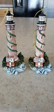 Two Lighthouse Ornaments Beautiful Set Of 2 Lighthouse Blue Waves  Keeper's Home
