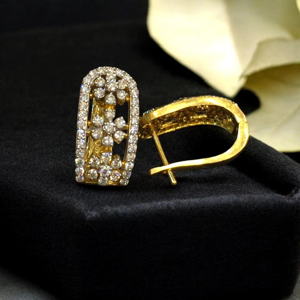 Umwerfend 1,56 Cts Runder Brillantschliff Diamanten Creolen Ohrringe In 14K Gold - Bild 2 von 4