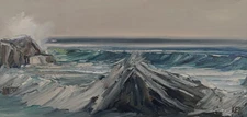 BIG ROCKS Original Seascape Pacific Ocean Expression Painting 10x20 022920 KEN