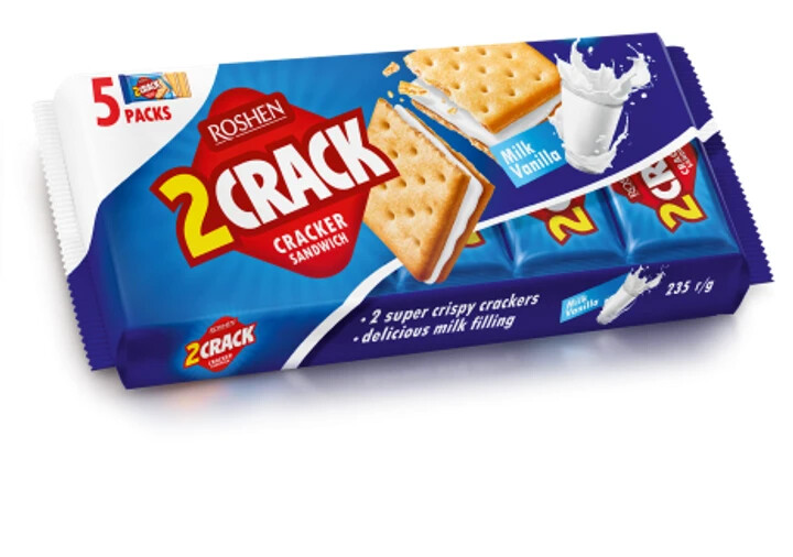 Sándwich galleta rosa ucraniano 2 grietas con relleno de leche y vainilla 235 g